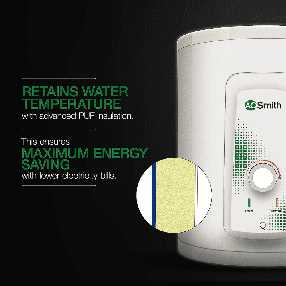 AO Smith 50 Ltrs Vertical Storage Wall Mounting Water Heater Geyser (HSE-VAS-X-50,White)