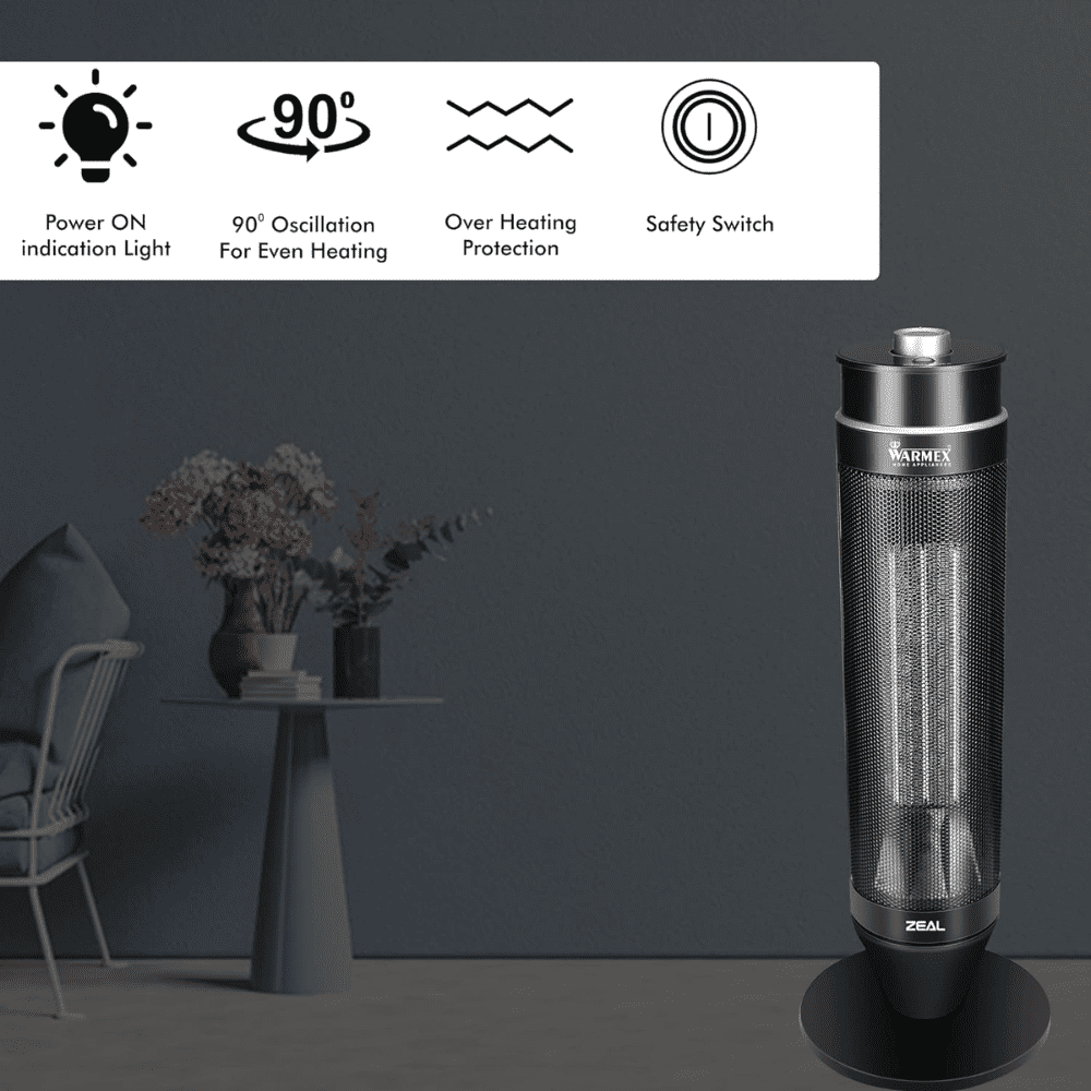 Warmex 2000 Watts Zeal Oscillating Feature Room Heater, Black