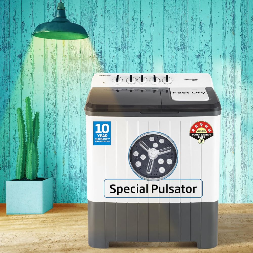 Voltas 10 Kg 5 Star Semi-Automatic Top Load Washing machine (WTT100UPA, White & Grey)