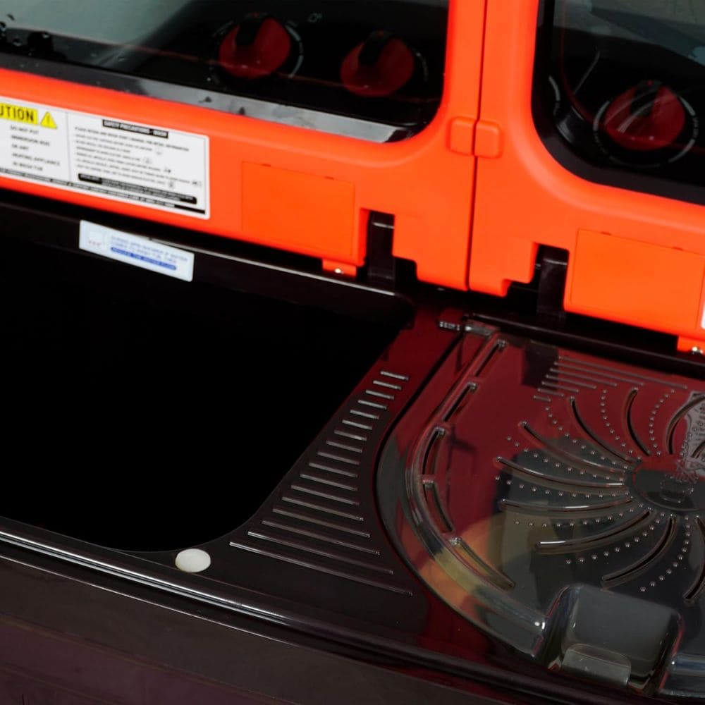 Lloyd 8 Kg 5 Star Semi-Automatic Top Load Washing machine (GLWS805EXAPC, Plum Cola & Black)