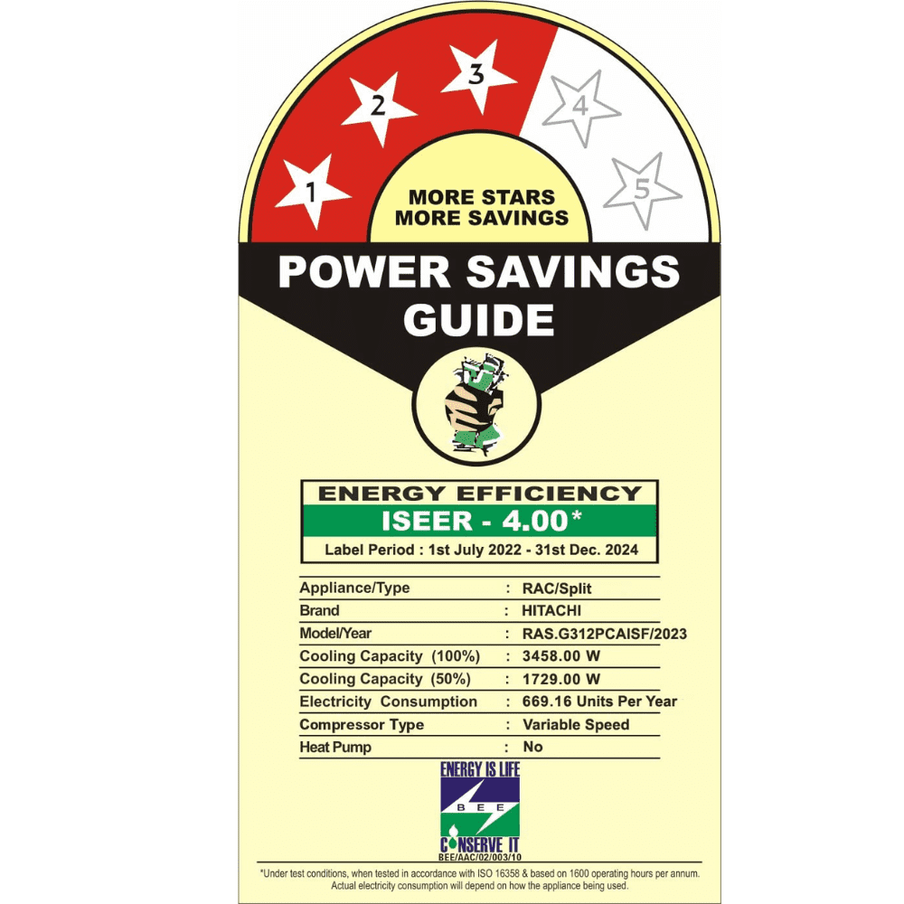 Hitachi 1.0 ton 3 Star Inverter Split Air Conditioner (RAS.G312PCAISF)