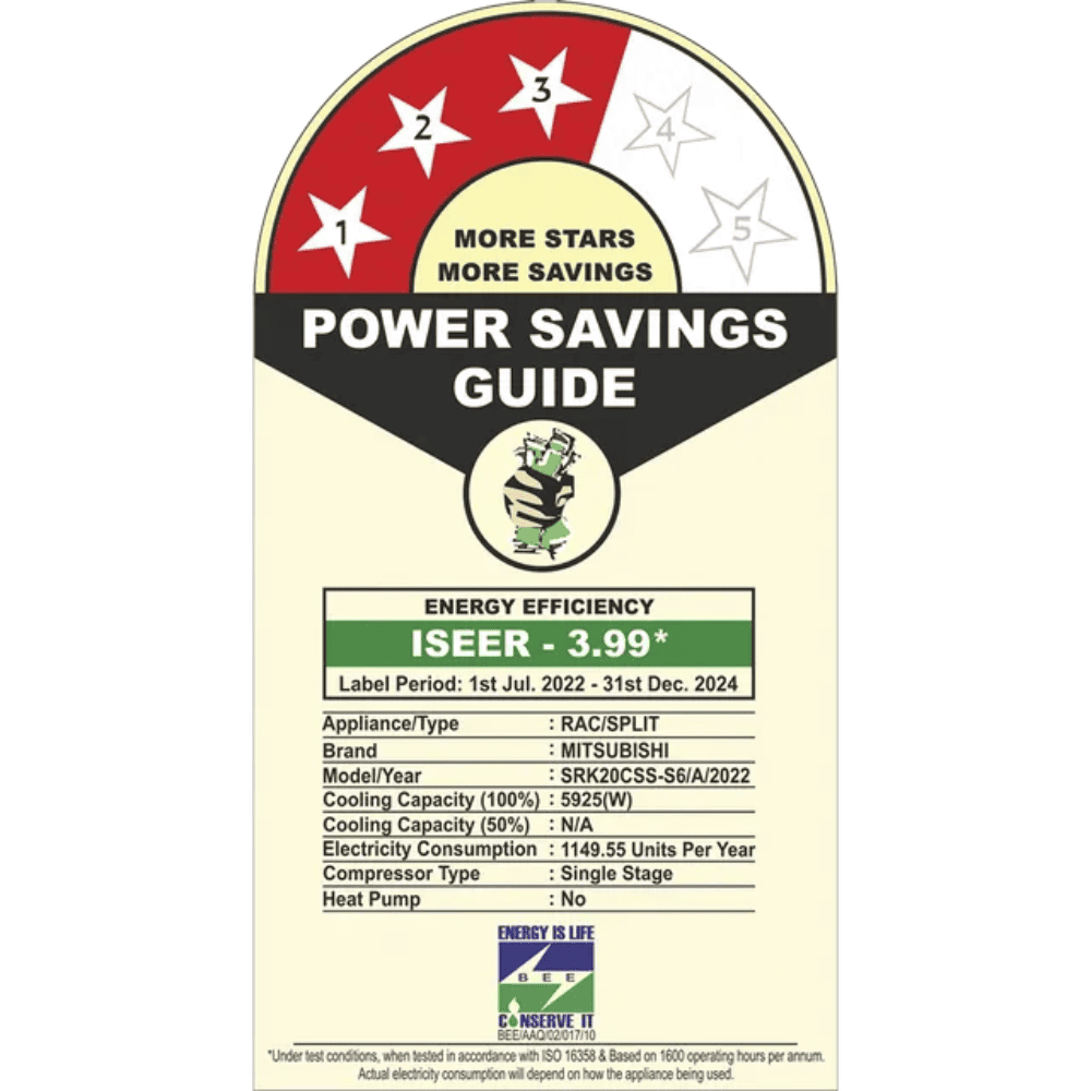 Mitsubishi Heavy Duty 1.6 Ton 3 Star Fixed Speed Split Air Conditioner (SRK20CSS-S6)