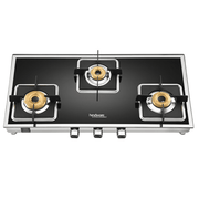 Hindware Cooktop, DARIO SS 3B AI, 3 Burner cm Auto Ignition Glass Top Stainless Steel Burner 3 Medium Gas Stove (Black)