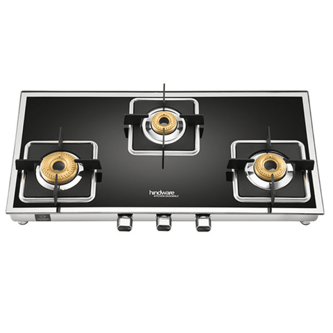 Hindware Cooktop, DARIO SS 3B AI, 3 Burner cm Auto Ignition Glass Top Stainless Steel Burner 3 Medium Gas Stove (Black)