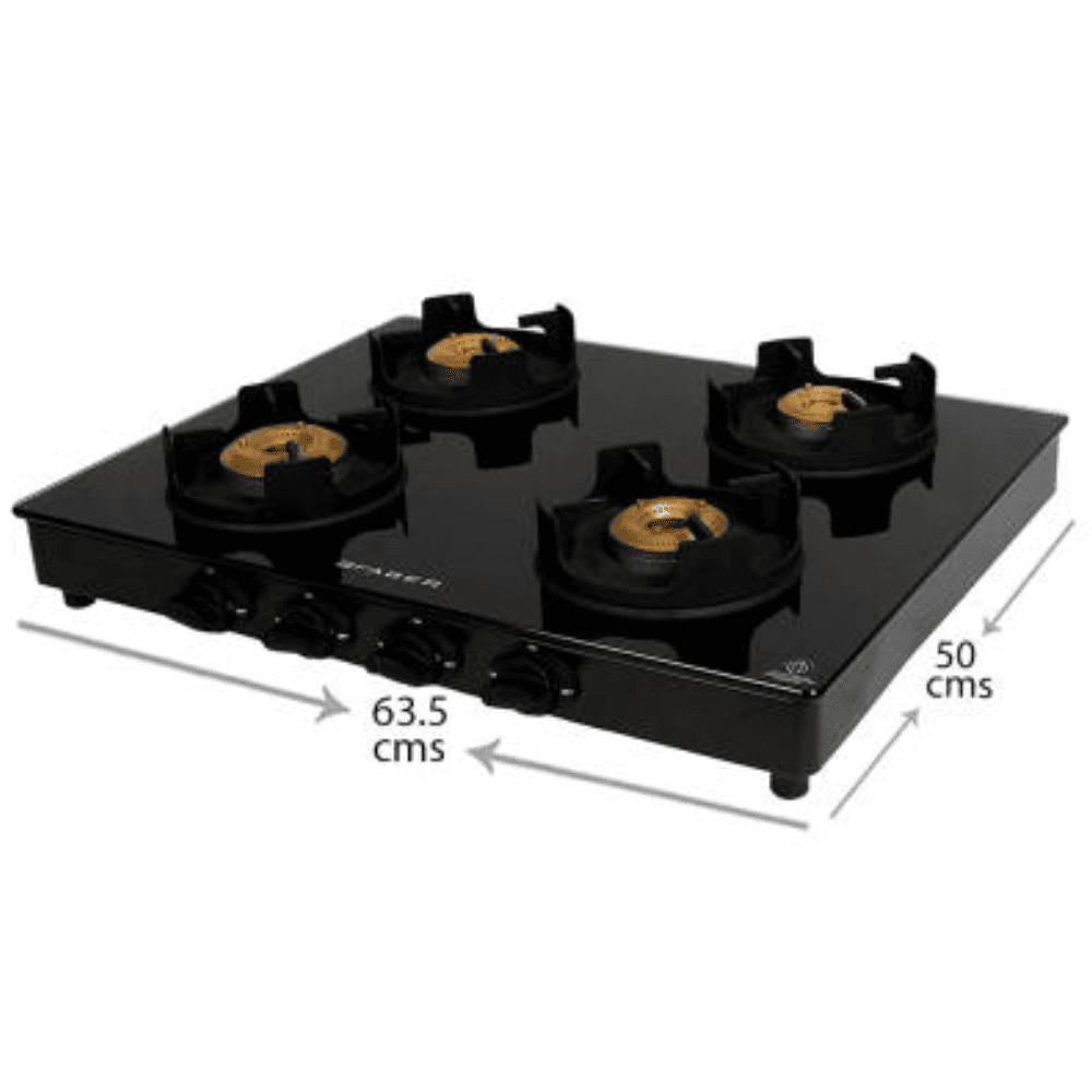 Faber Cooktop, ONYX 4BB BK CI, 4 Burner Auto Manual Ignition Glass Top Brass Burner 2 Medium + 1 small + High Flame Gas Stove (Black)