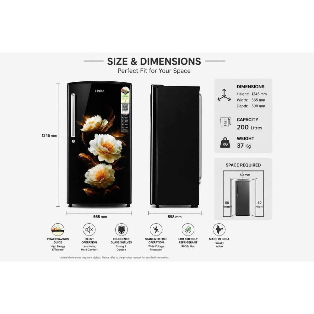 Haier 185 Ltrs, 1 Star Direct Cool Single Door Refrigerator (HRD 2061SMSA N,Moon Silver)