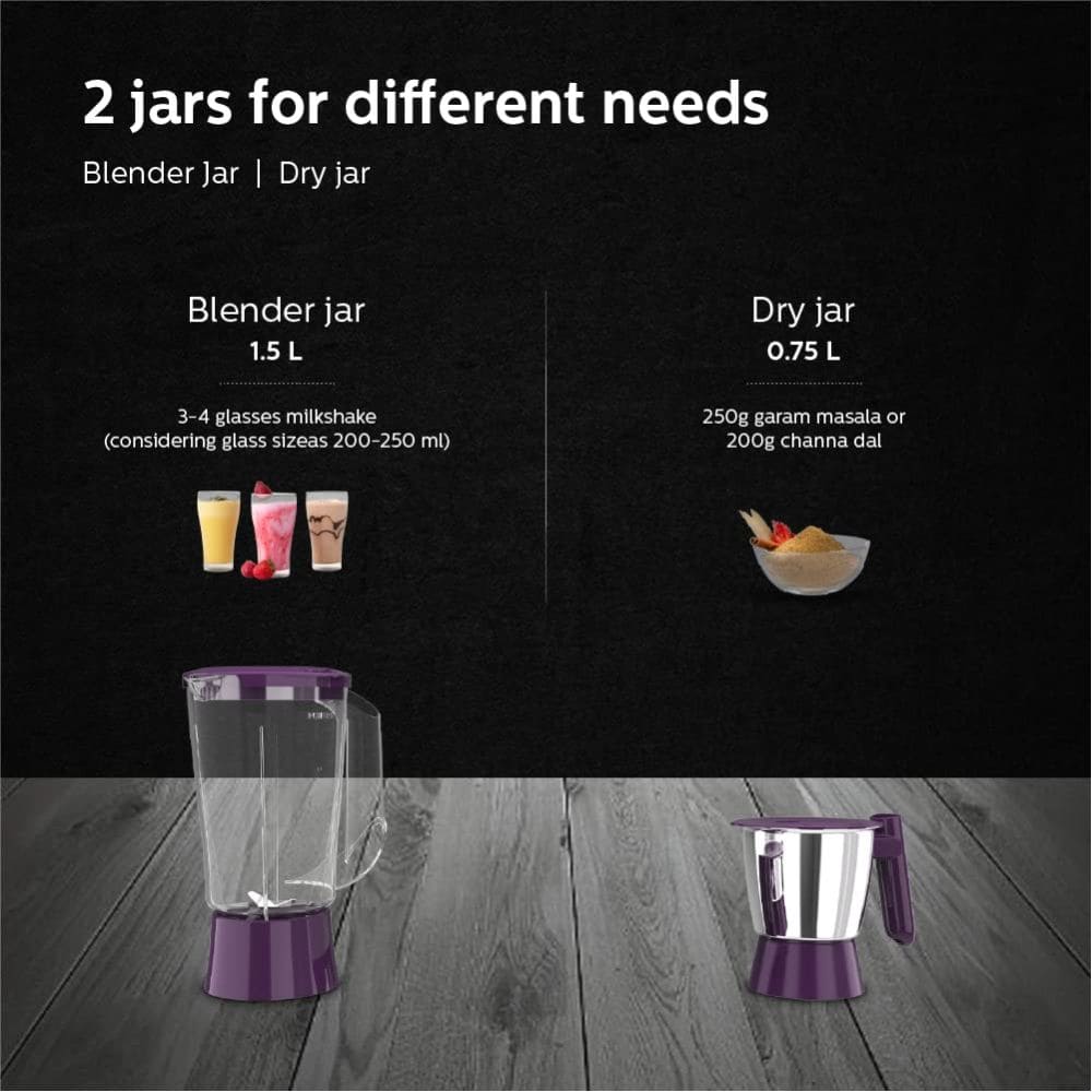 Philips 500 Watts Mixer Grinder with Jars (HL7567/00, Purple)