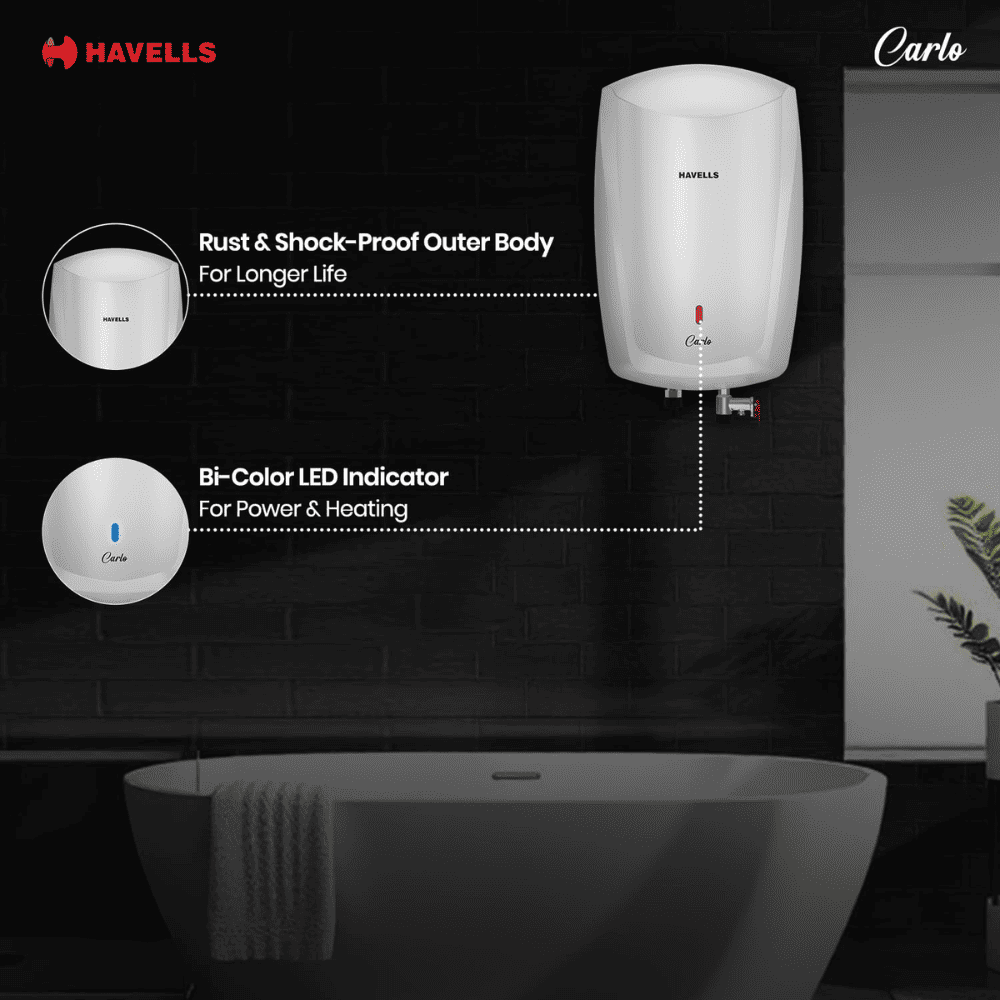 Havells 5 Ltrs Instant Water Heater 5 Star Water Heater Geyser (CARLO5L 3KW, White)