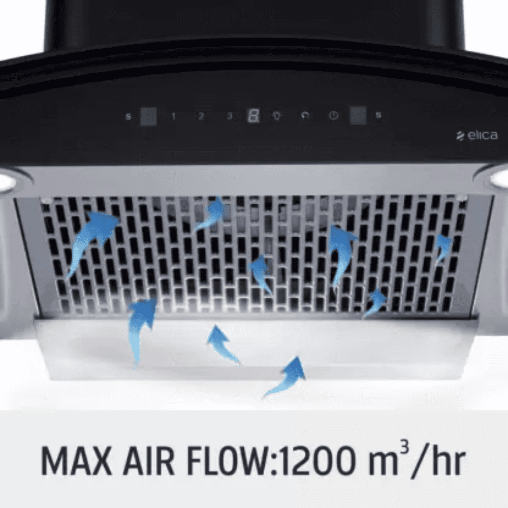 Elica 60 MM 1425 m3/hr Heat Auto Clean Vertical Glass Kitchen Chimney (PRO PLUS FL HAC LTW MS,Black)
