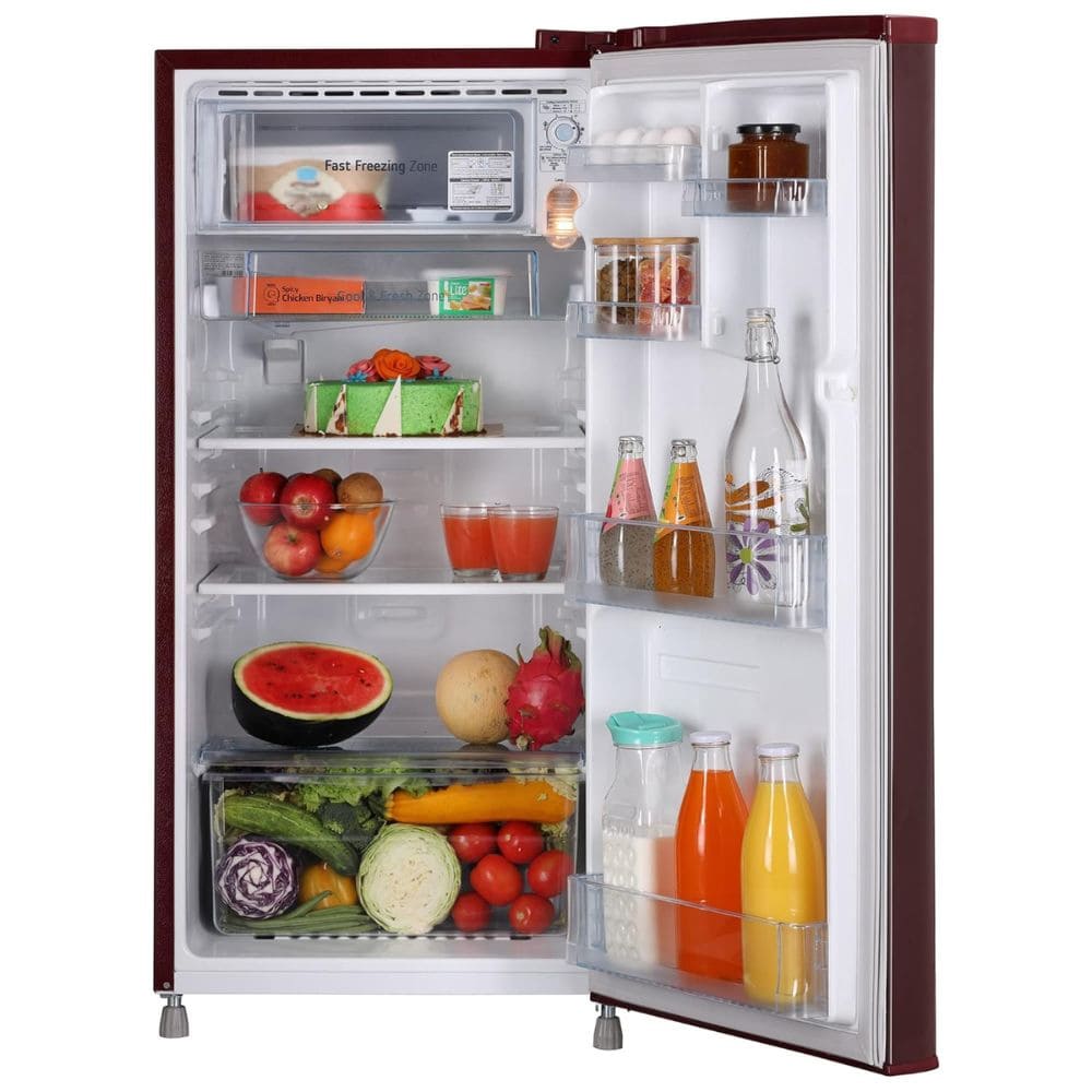 LG 190 Ltrs 2 Star Inverter Direct Cool Single Door Refrigerator Glass Shelves (GL-B199OSEC, Scarlet Jasmine)