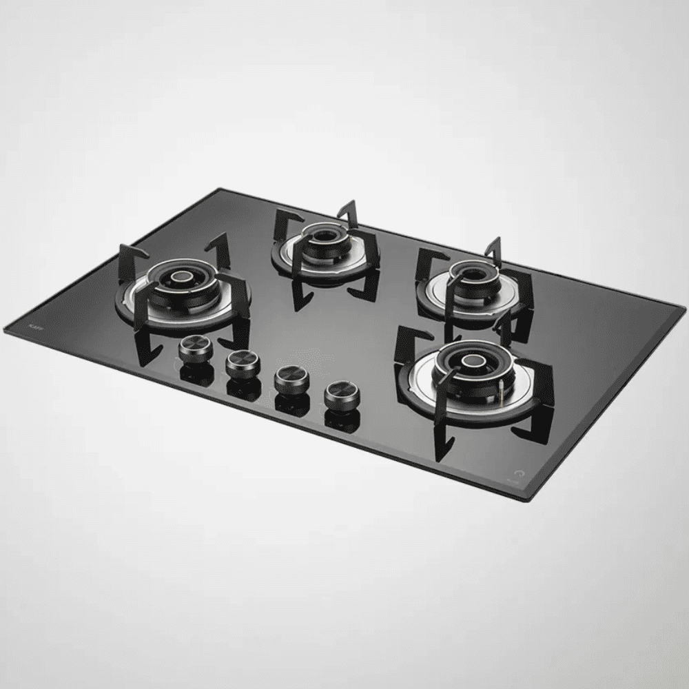 Kaff Hob, ALN784, 4 burner 78 cm Auto Electric Ignition 2 Triple & 2 Dual Ring Brass Burners 2 Medium + 2 Small (Black)
