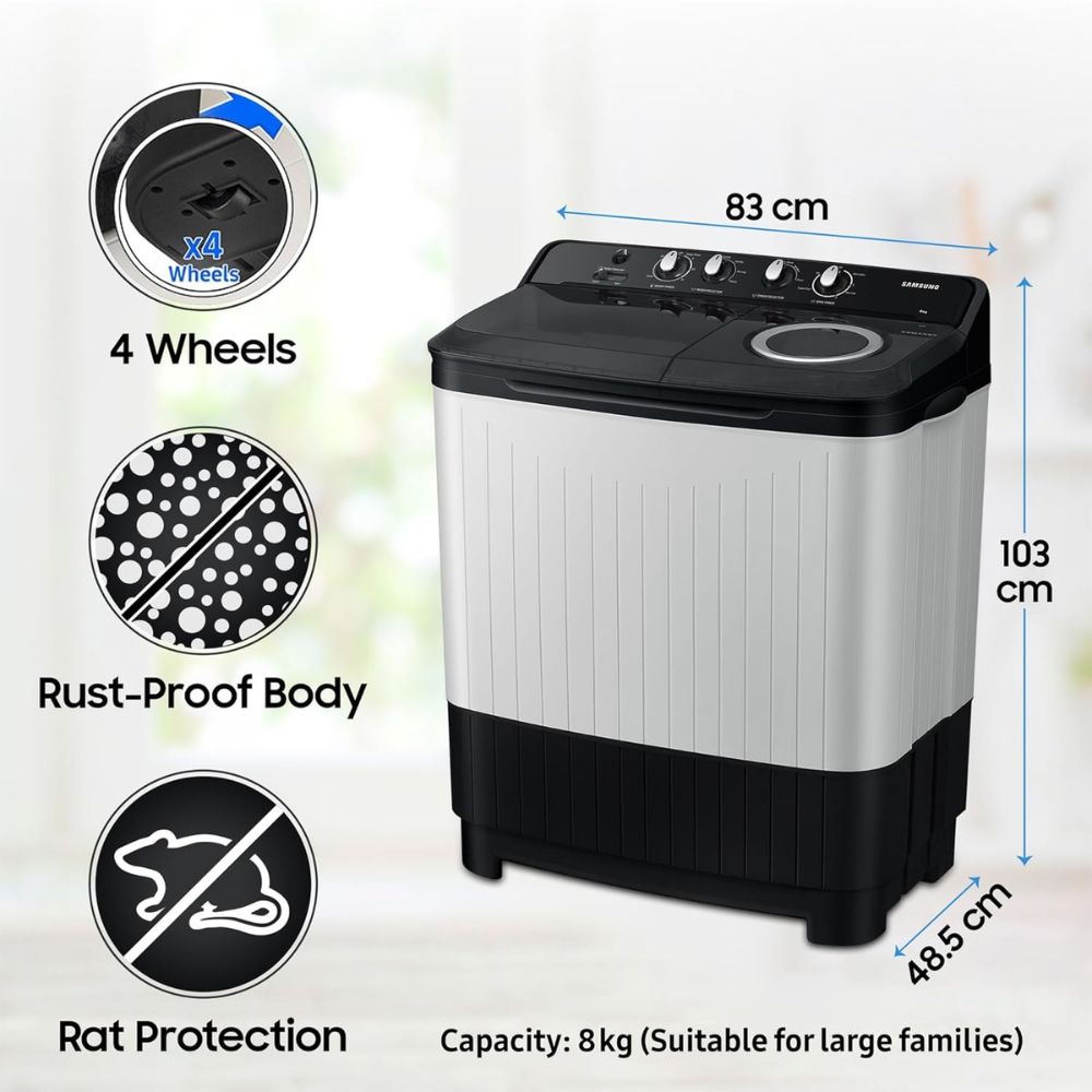 Samsung 8 Kg 5 Star Semi-Automatic Top Load Washing machine (WT80C4200GG, Black)