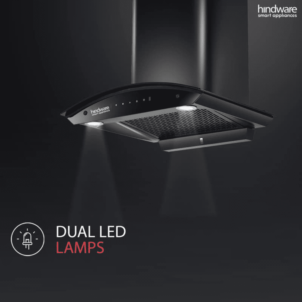 Hindware DIVINA, 60 cm 1200 m3/hr Auto-Clean Kitchen Chimney, Motion Sensor & Touch Control (Black)