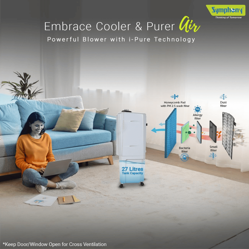 Symphony 27 Ltrs Personal Air Cooler with Remote & Touch Panel (HI FLO 27l)