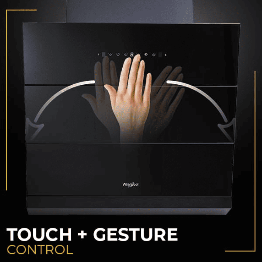 Whirlpool VFL PRO 602 HAC BK, 60 cm 1425 m3/hr Auto Clean Wall Mounted Chimney, Touch + Gesture Control with Filterless Technology (Black)