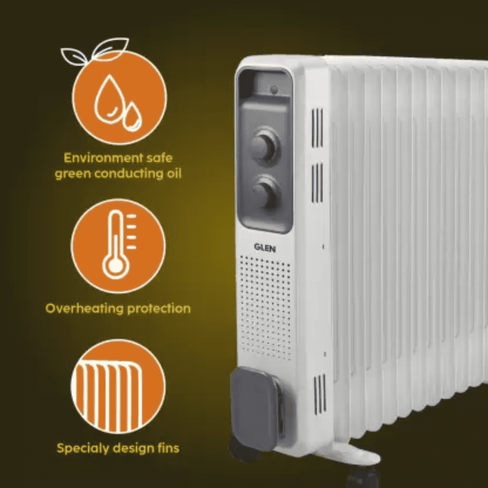 Glen 13 Straight Fins, 2900 Watts Oil Filled Radiators, Room Heater (OFR 13, Grey)