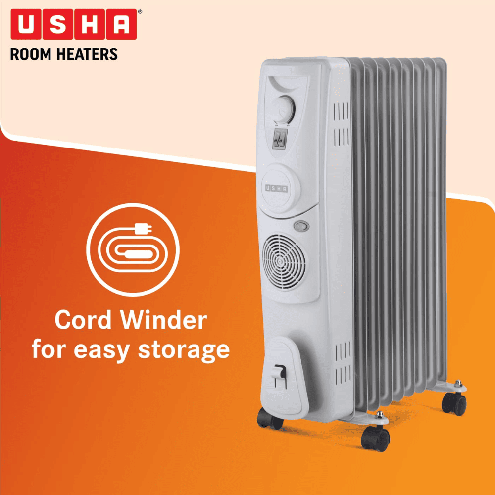 Usha 13 Straight Fins 2900 Watts Oil Filled Radiators with PTC Fan Room Heater (4213f, Silver)