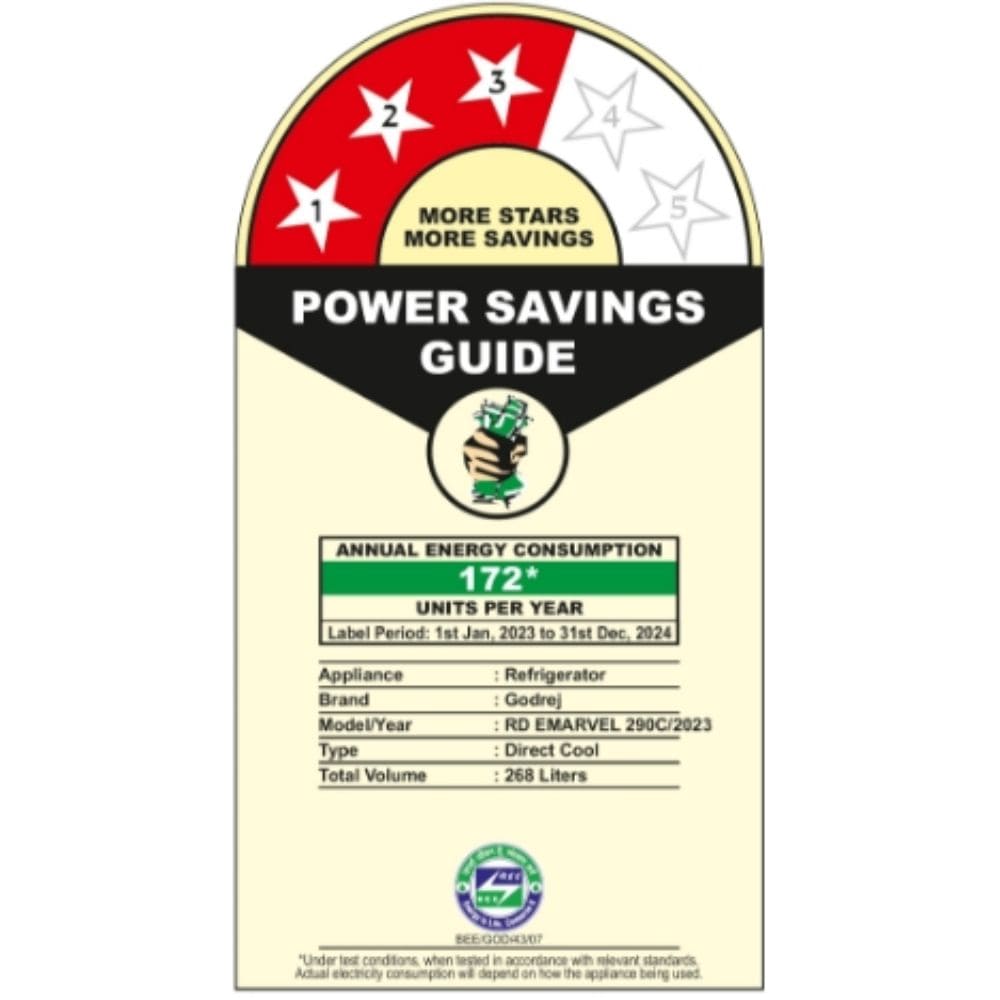 Godrej 268 Ltrs 3 Star Inverter Direct cool Single Door Refrigerator (RD EMARVEL 290C THI ST GL, Steel Glow)