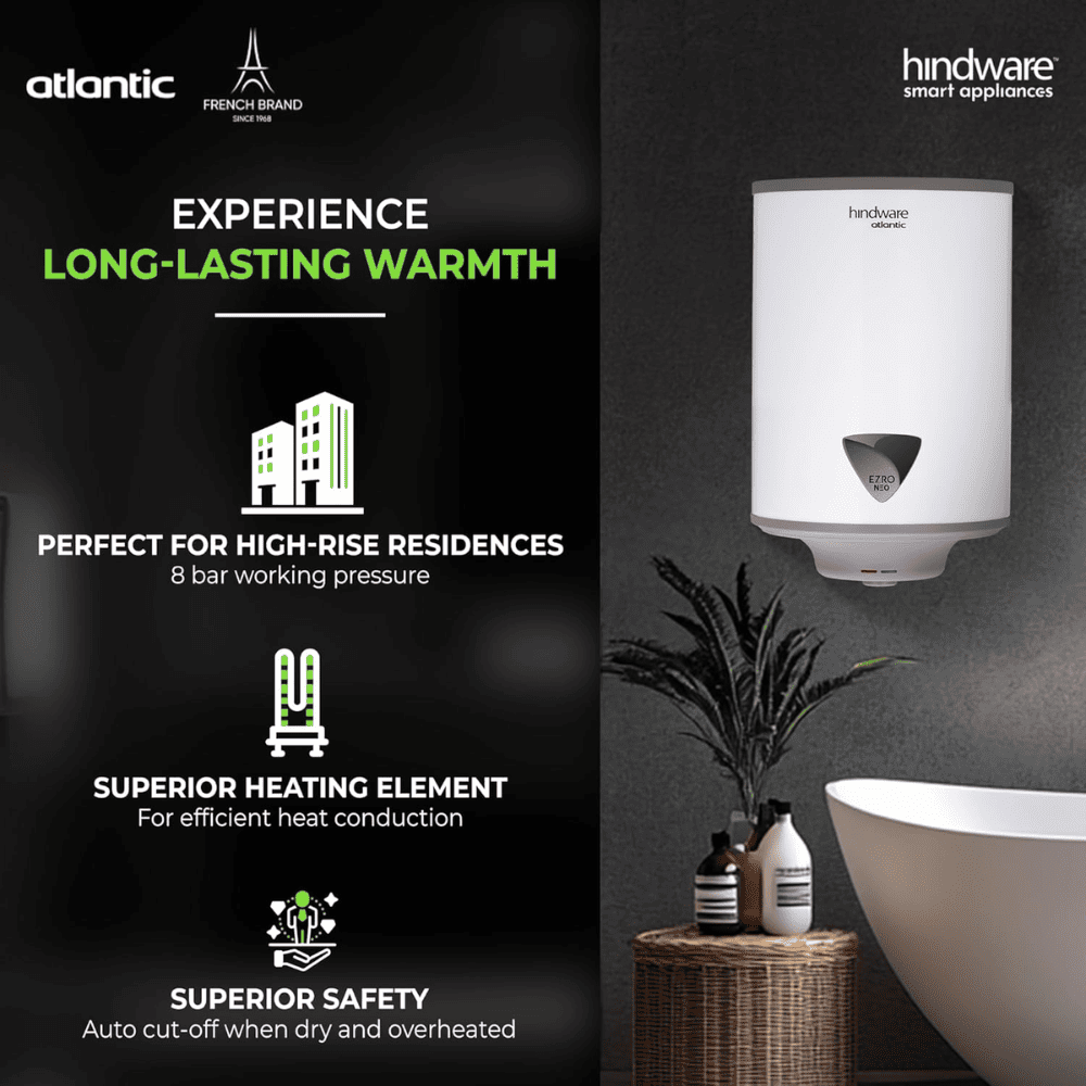 Hindware 15 Ltrs Vertical Storage, 5 Star Wall Mounting Water Heater Geyser (EZRO Neo 15L, White)