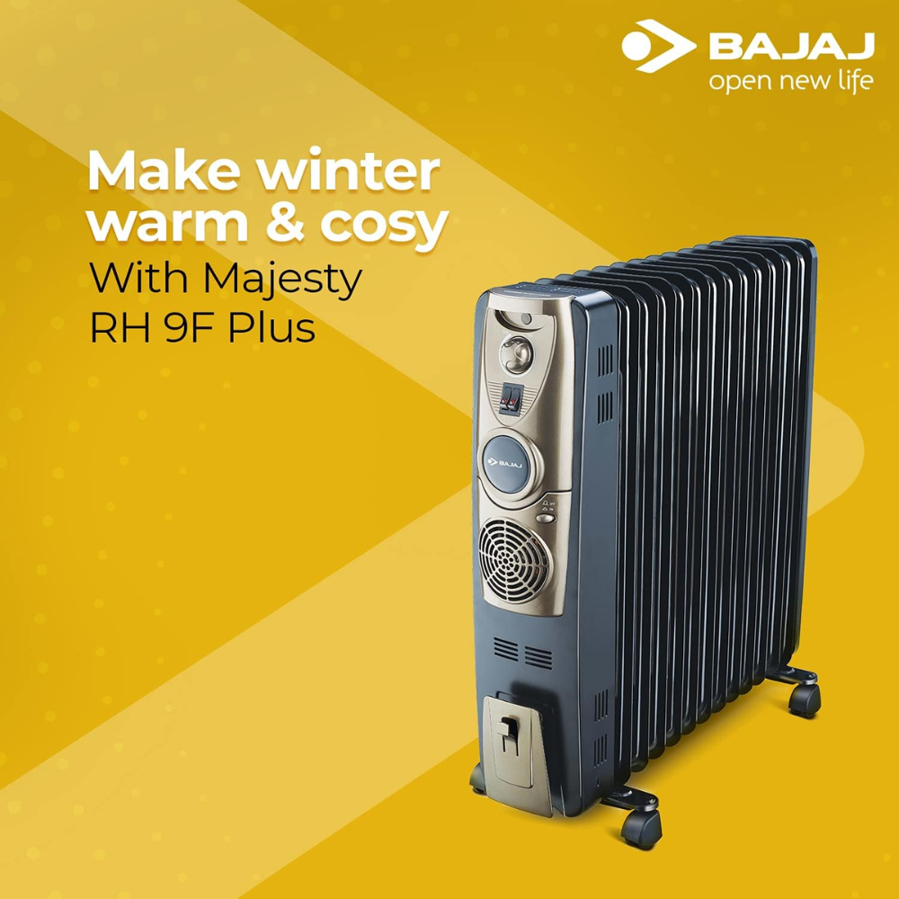 Bajaj 9 Straight Fins, 2900 Watts Oil Filled Rediator Room Heater (Majesty RH 9F Plus, Black)
