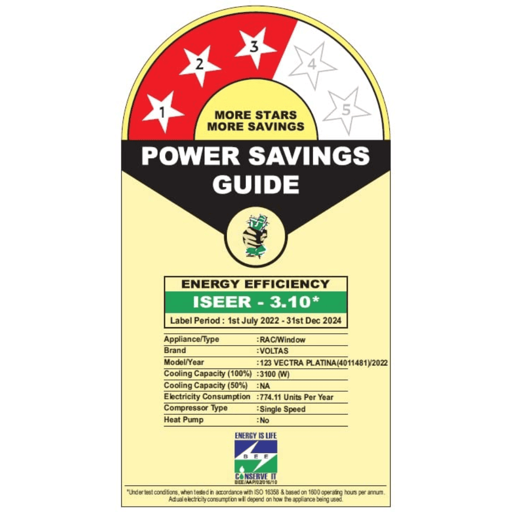 Voltas 1.0 ton 3 Star Fixed Speed Window Air Conditioner (123 Vectra Pride/Platina)