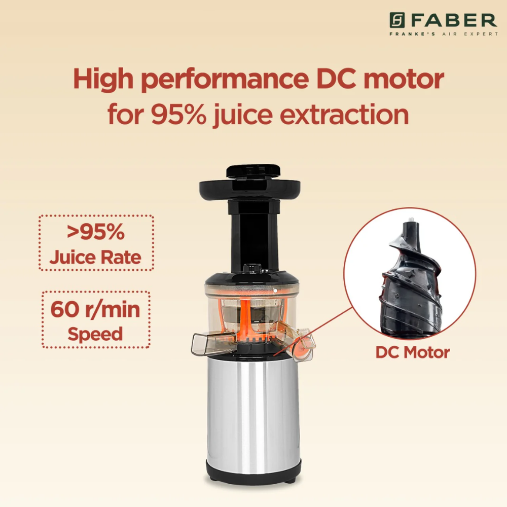 Faber SLOW FSJ150 R, 150 Watts  60 RPM, Safety Protection Juicer (Black & White)