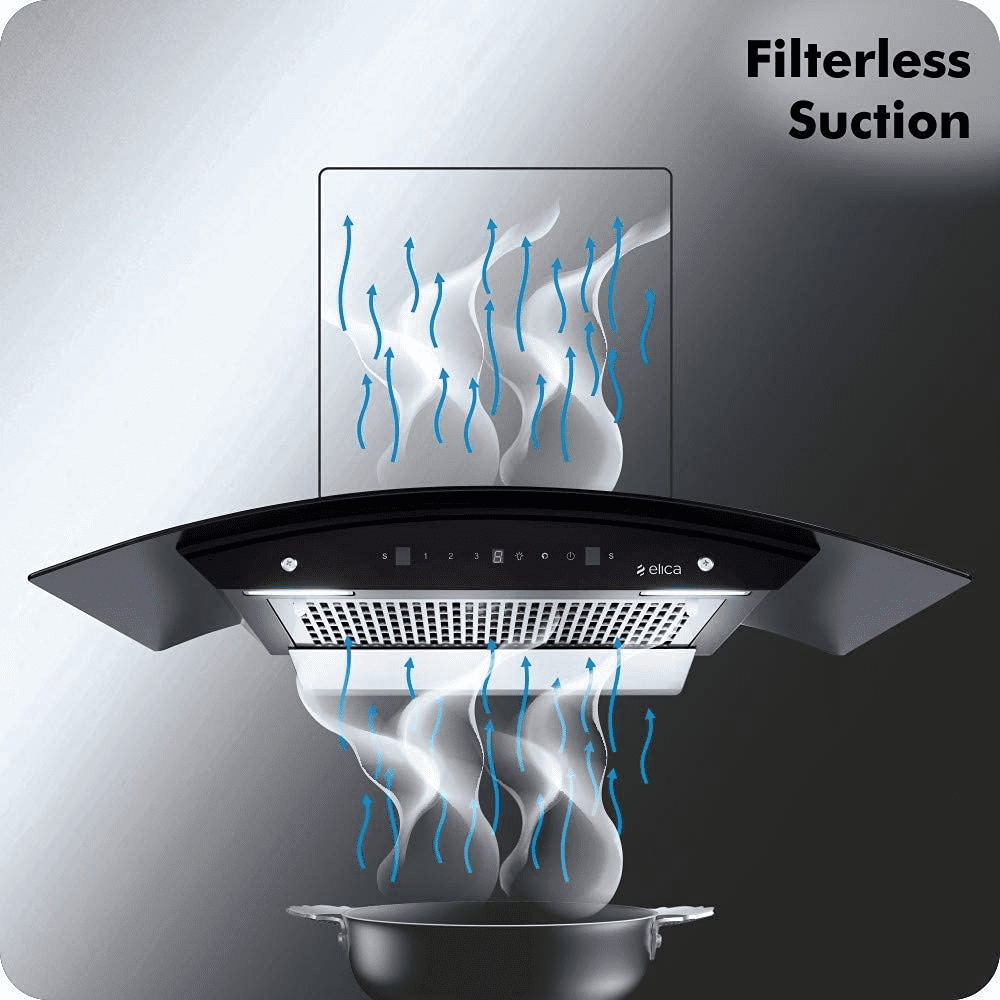 Elica WDFL 606 HAC LTW MS NERO, 60 cm 1200 m3/hr Filterless Autoclean Kitchen Chimney (Black)