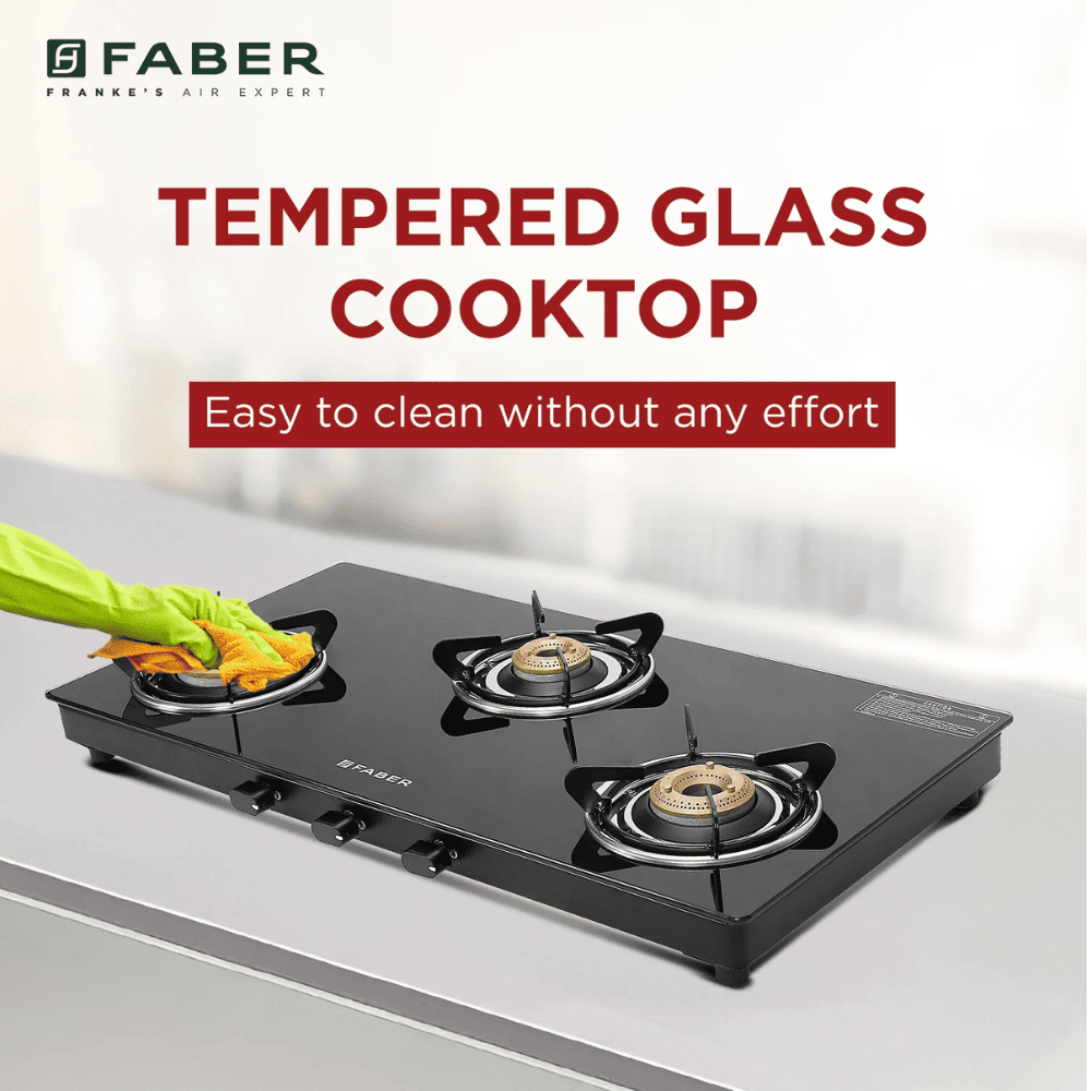 Faber Cooktop, SPARK 3 BB BK, 3 Burner cm Auto Manual Glass Top Stainless Steel Burner 1 Big + 1 Medium + 1 small Gas Stove (Black)