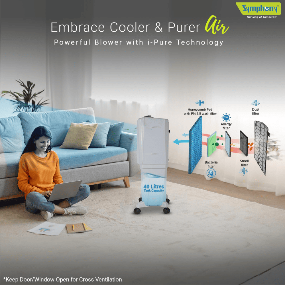 Symphony 40 Ltrs Personal Air Cooler with Remote & Touch Panel (HI FLO 40l)