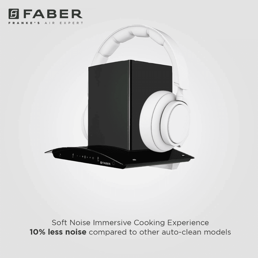 Faber MYSTIC, 60 cm 1200 m3/hr Heat Auto Clean Wall Mounted Curved Glass Kitchen Chimney (Black)