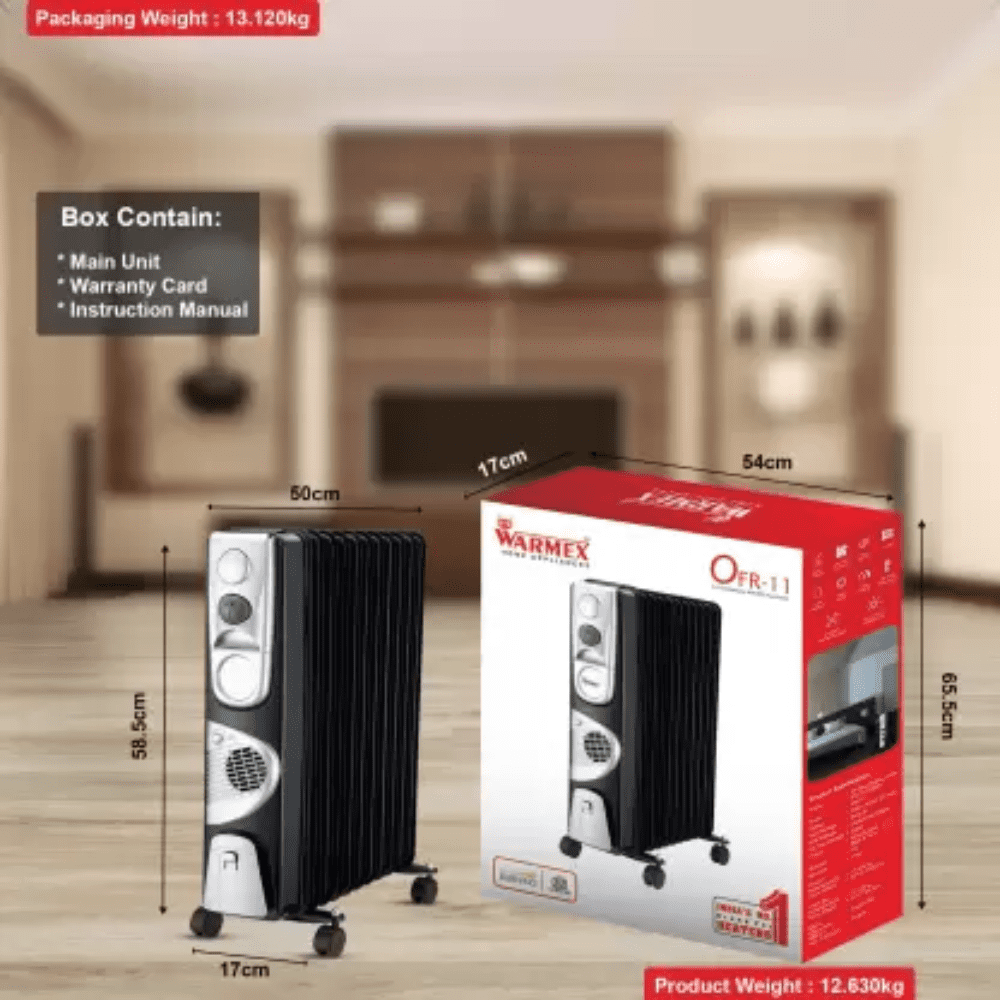 Warmex 11 Straight Fins, 2400 Watts, Oil Filled Radiators Room Heater (OFR 11, Black)