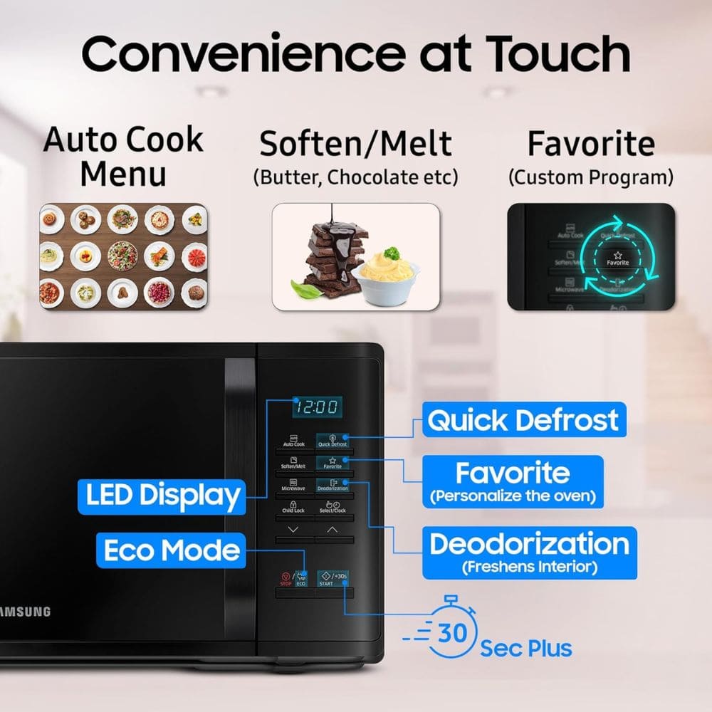 Samsung 23 Ltrs Stainless Steel Convection Solo Microwave Oven (MS23A3513AK,Black)