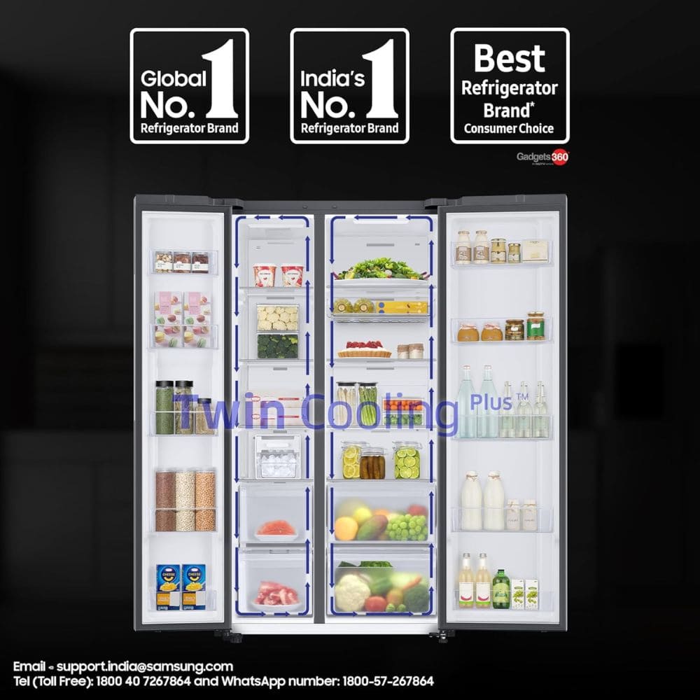 Samsung 653 Ltrs 3 Star, Inverter Frost Free, Side-by-Side Refrigerator (RS76CB81A341)