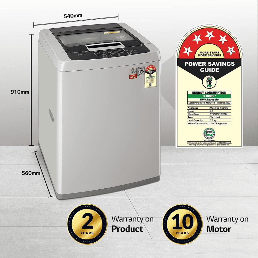 LG 7.5 Kg 5 Star Smart Inverter Fully-Automatic Top Load Washing machine (T75SKSF1ZA, Middle Silver)