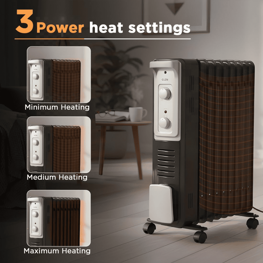 Glen 13 Straight Fins 2900 Watts Electric Oil Filled Room Heater with PTC Fan (HA7015OR13, Black)