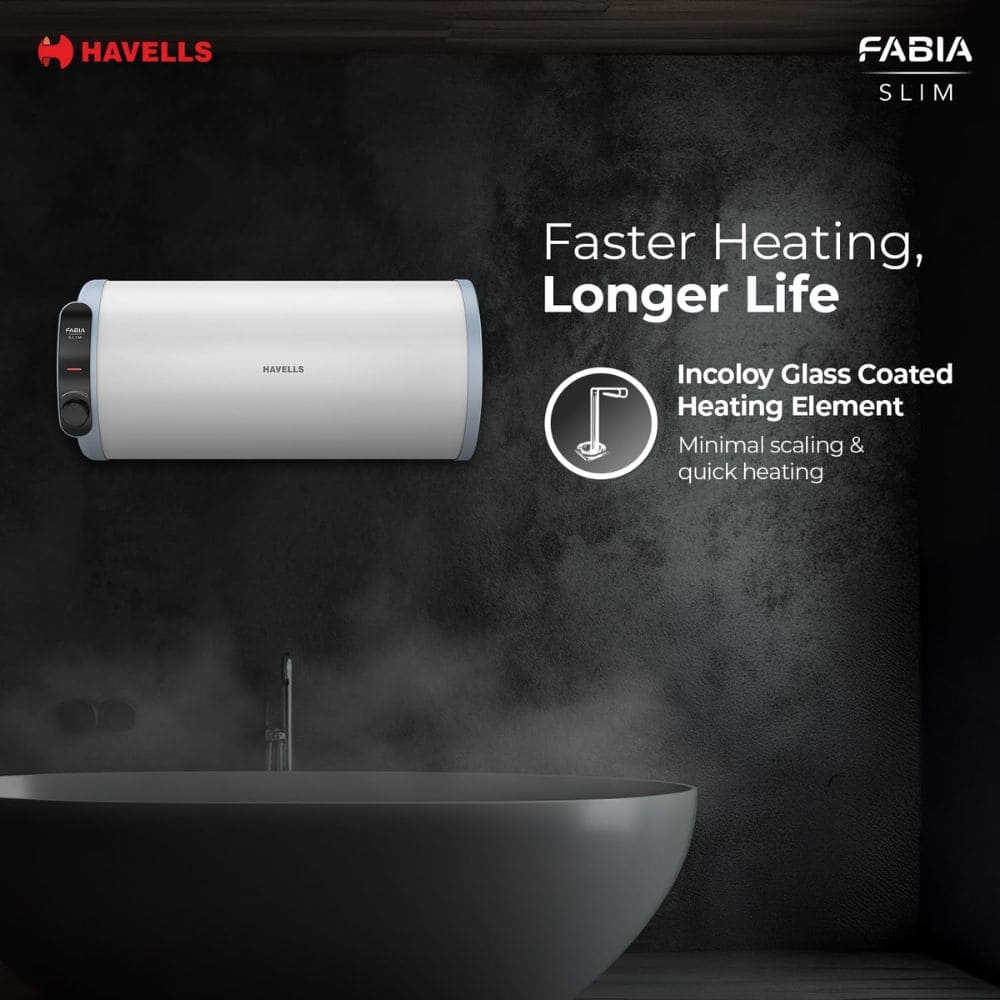 Havells 25 Ltrs Horizontal Storage Water Heater Geyser (Fabia Slim25L-H)