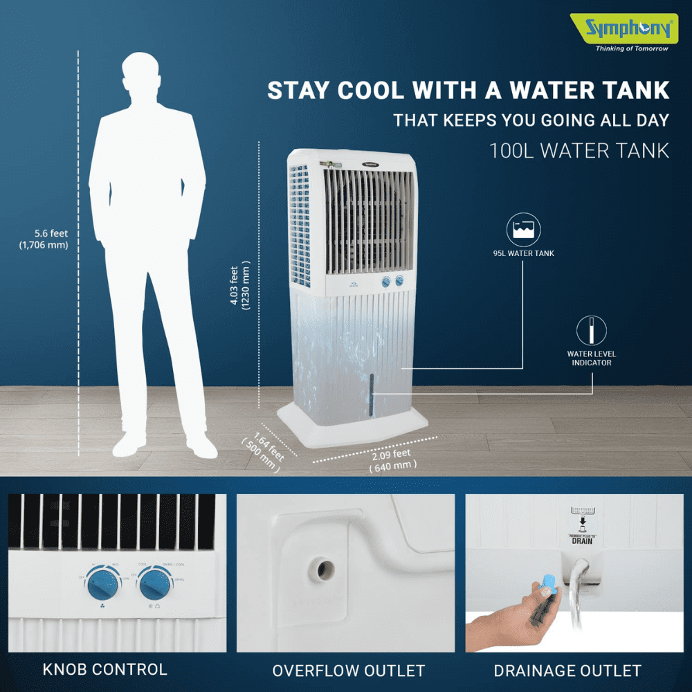 Symphony 100 Ltrs Tower Air Cooler (storm C 100XL)