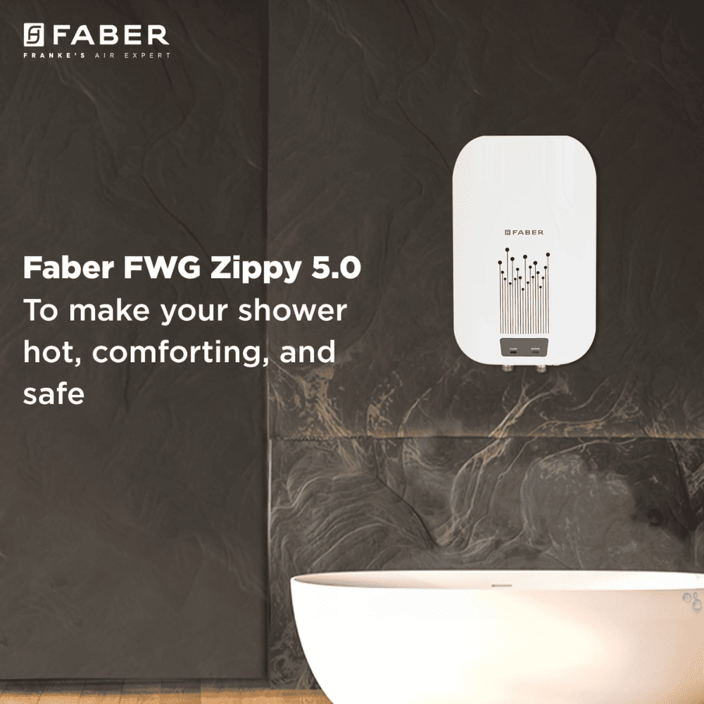 Faber 5 Ltrs Instant Wall Mounting Water Heater Geyser (FWG ZIPPY5.0, White)
