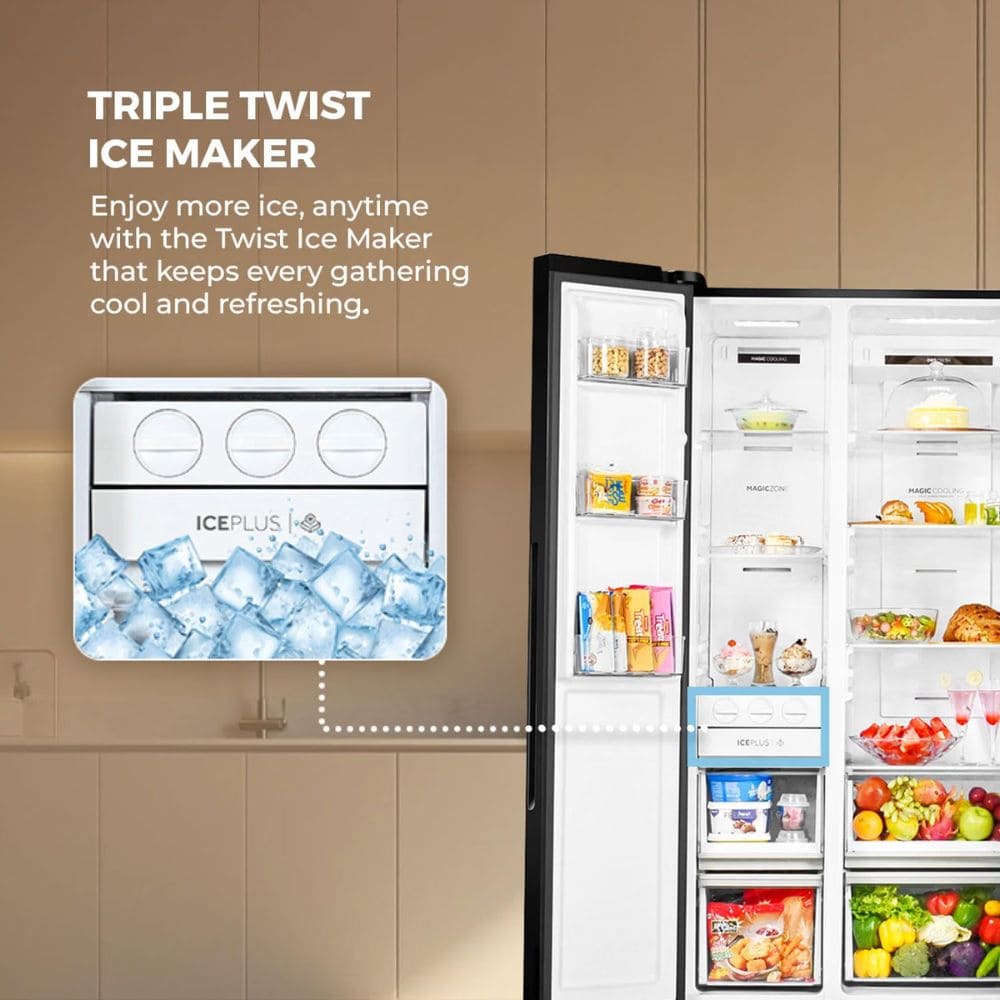 Haier 602 Ltrs, 3 Star Expert Inverter Frost Free2 Door Side by Side Refrigerator (HRS 682KS, Black Steel)