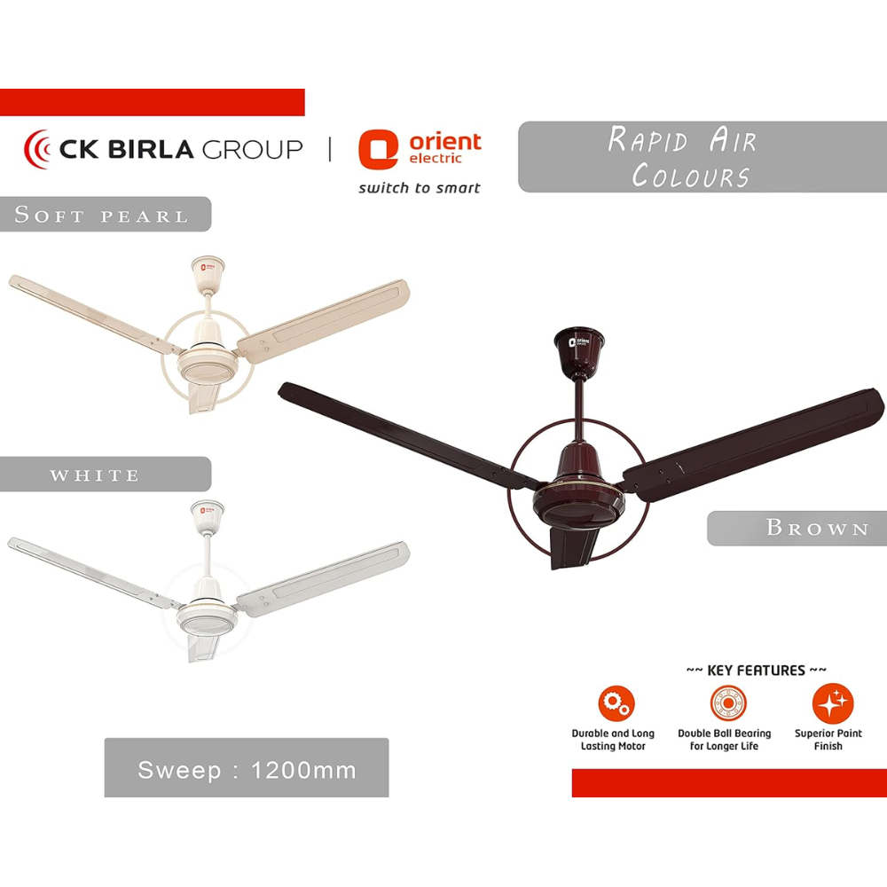 Orient Electric Rapid Air, 1200mm 3 Blade Electroplated Decorative Ceiling Fan