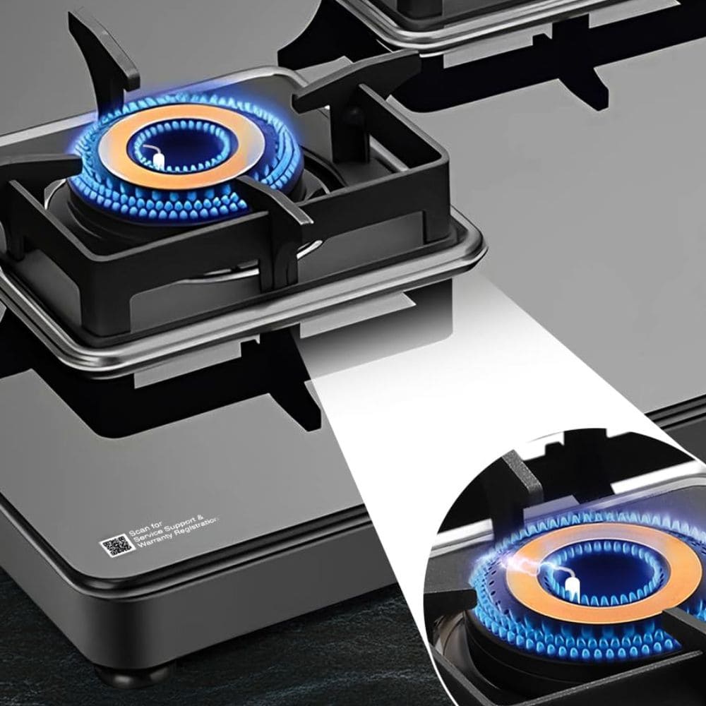 Sujata Cooktop Premium, 4 Burner Glass Top 5G Designed Forged Brass Burner Gas Stove (Black)