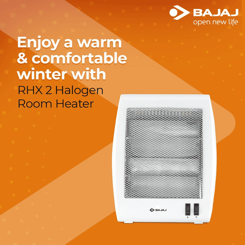 Bajaj RHX-2, 800 Watts Halogen Portable Room Heater, White