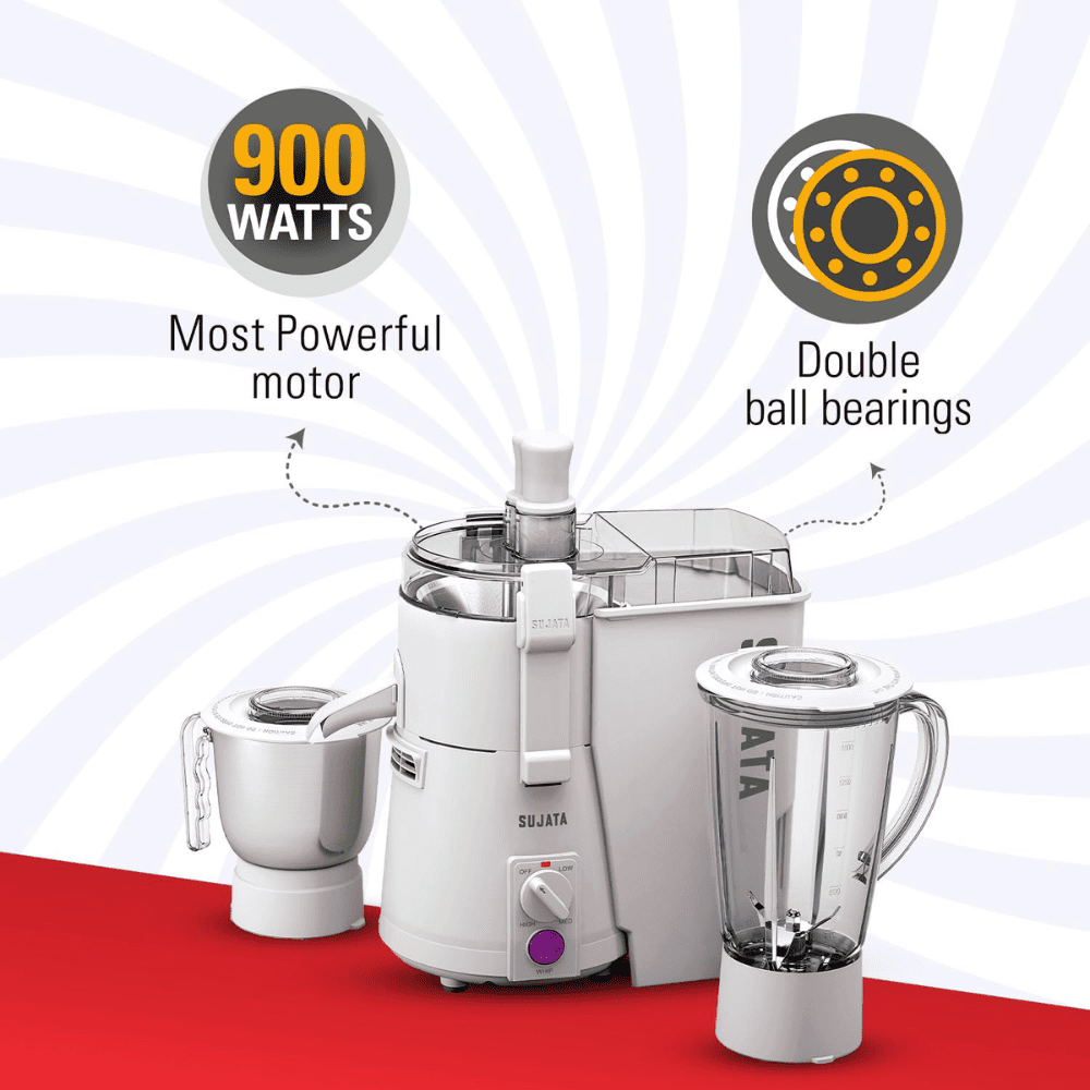 Sujata 900 Watts Juicer Mixer Grinder with 2 Jars (Powermatic plus, White)