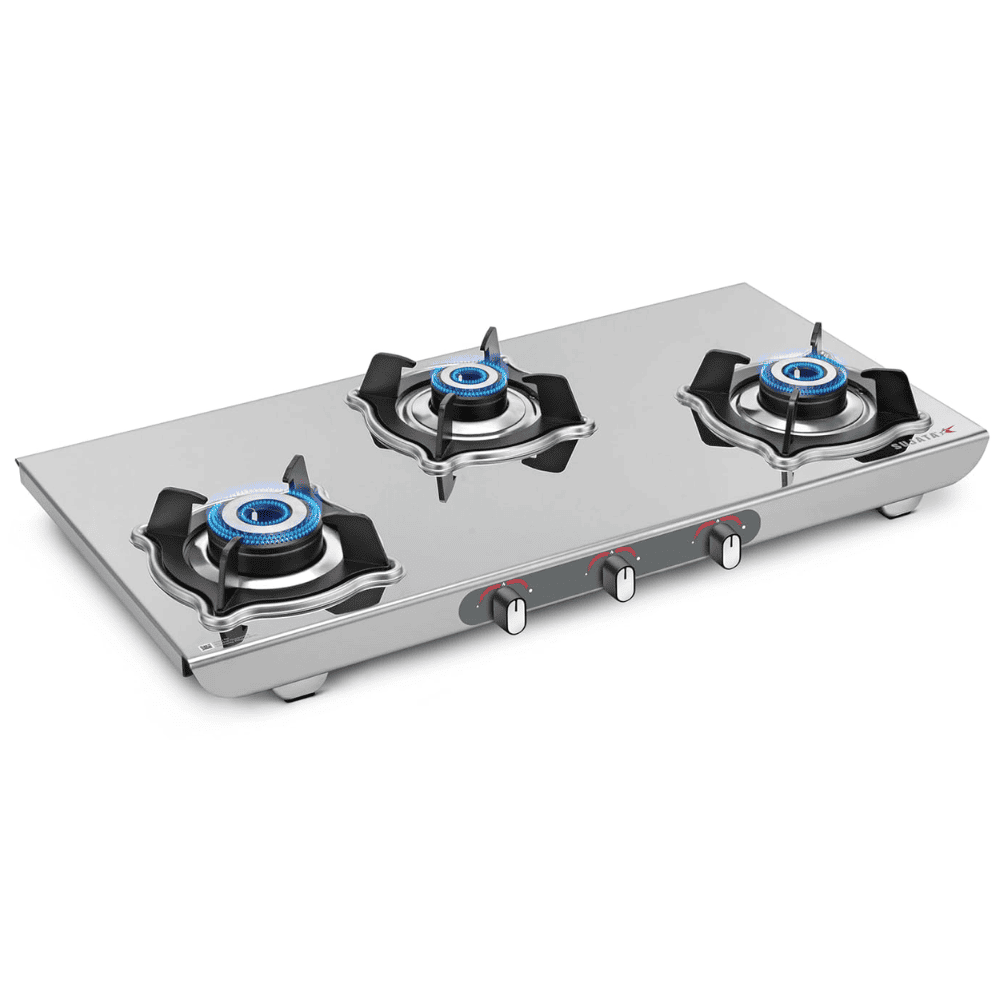 Sujata Cooktop Sterno, 3 Burner Manual Stainless Steel Glossy SS Body Gas Stove (Silver)