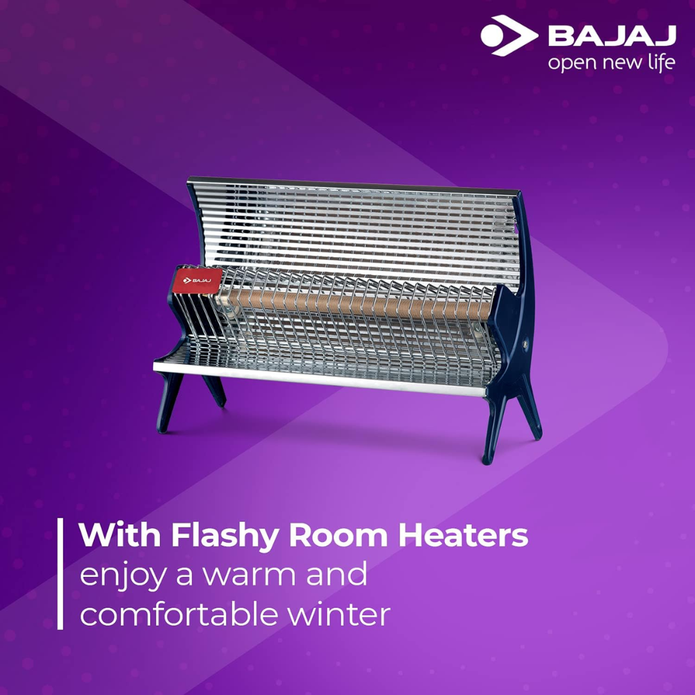 Bajaj Flashy New, 1000 Watts Radiant Mirror Room Heater, Steel Blue