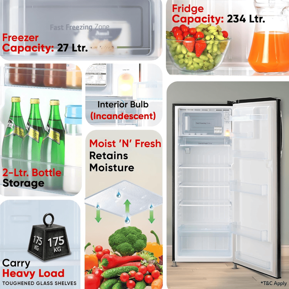 LG 261 Ltrs 3 Star, Inverter Direct Cool, Single Door Refrigerator (GL-B281BESX)