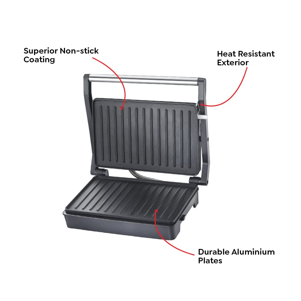 Prestige PEG 6.0, 1000 Watts Electric Griller with Durable aluminium non-stick plates (Red & Black)