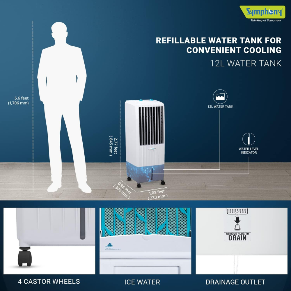 Symphony 12 Ltrs Diet Tower Air Cooler (DIET12T)