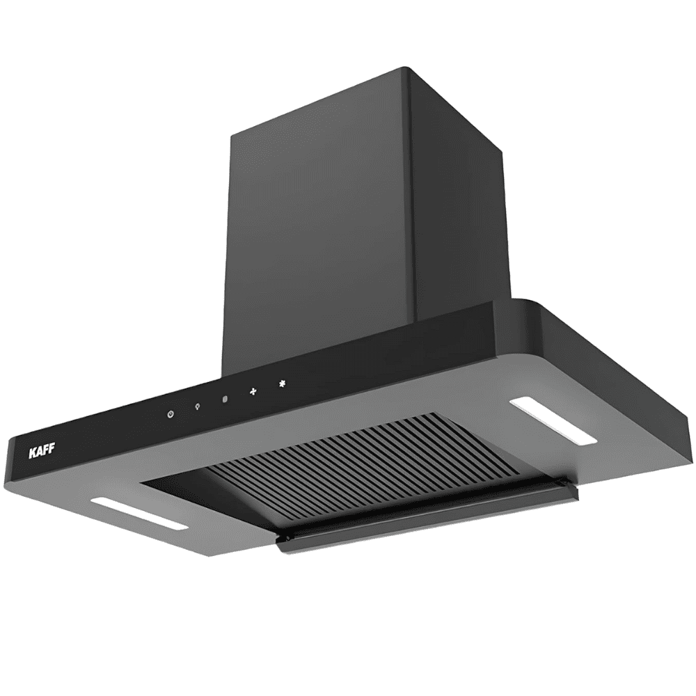 Kaff R PRO, 90 cm 1180 m3/hr Auto Clean Ducted Wall Mounted Chimney with 3 Speed Gesture Motion Filterless Technology (Black)
