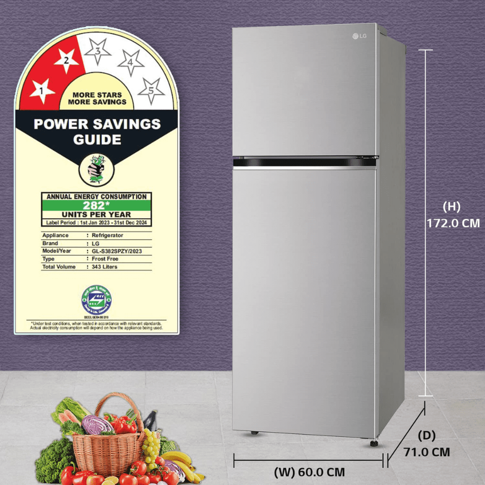LG 343 Ltrs 2 Star Inverter Frost Free Double Door Refrigerator (GL-S382SPZY, Shiny Steel)
